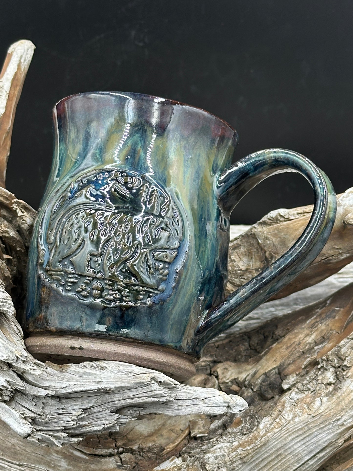 Bear in the Woods Pottery Mug/Cup (M0126) approximately 16 ounces