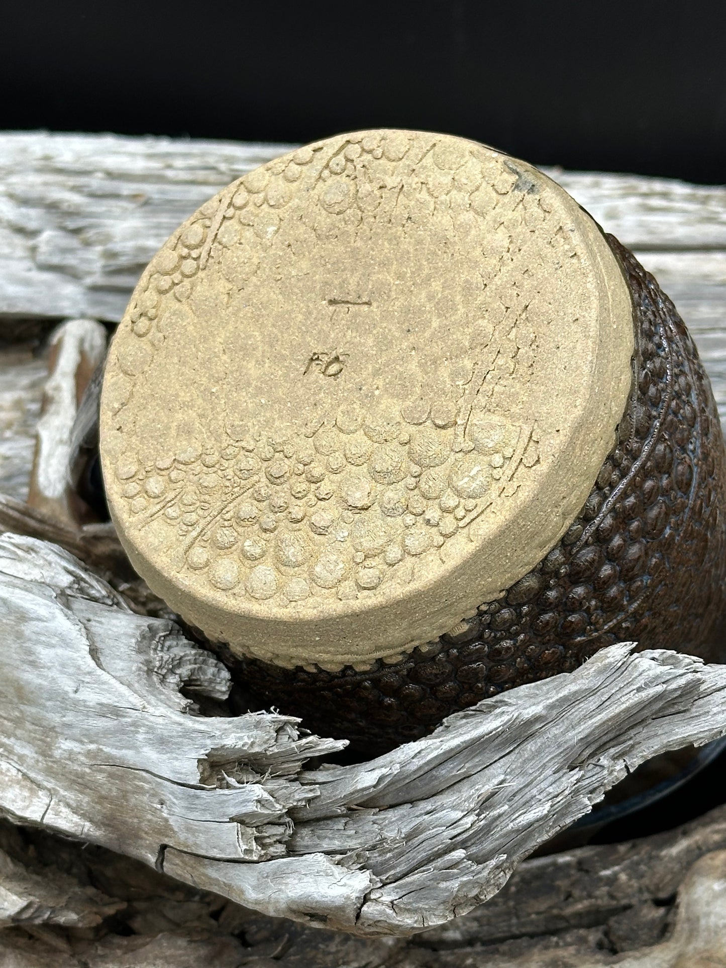 Bubble Textured Blue and Brown Pottery Mug/Cup approximately 16 ounces (M0113)