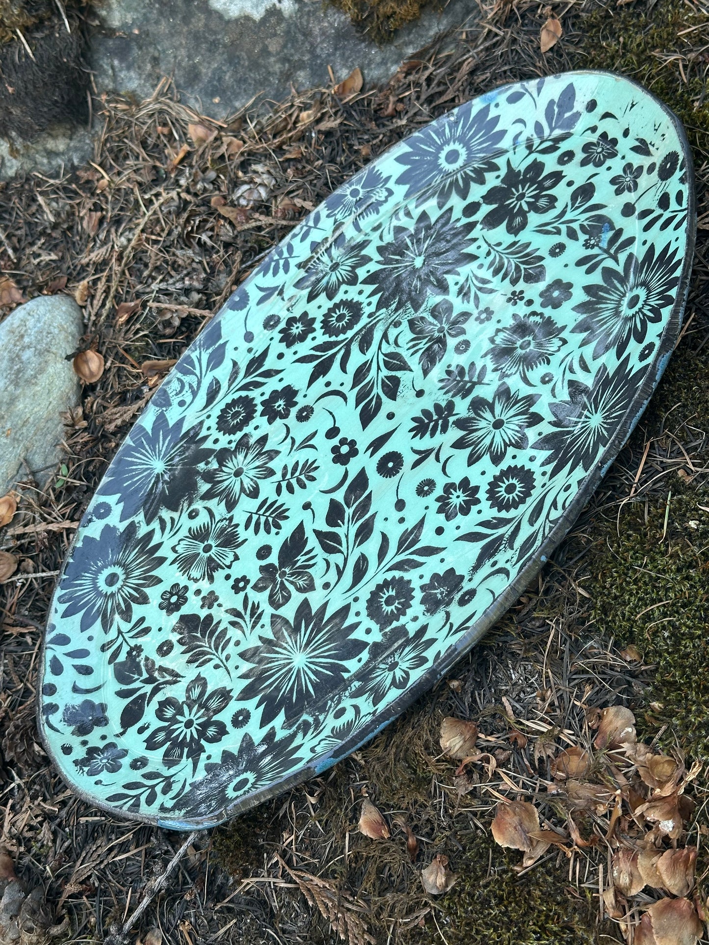 Long oval silk screen pottery tray