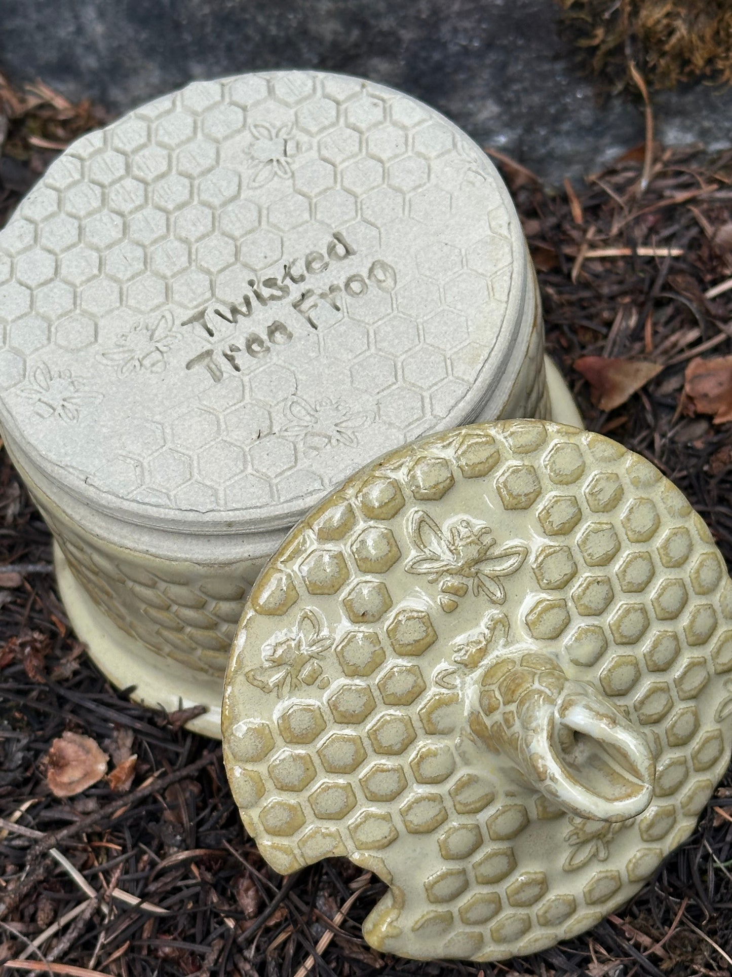Handmade Pottery Honey Pot - Drippy Butter Yellow (approx. 1/2 cup)