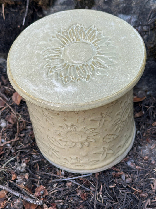 Pottery (Ceramic) Butter Yellow Glossy Sunflower Textured Butter Keeper