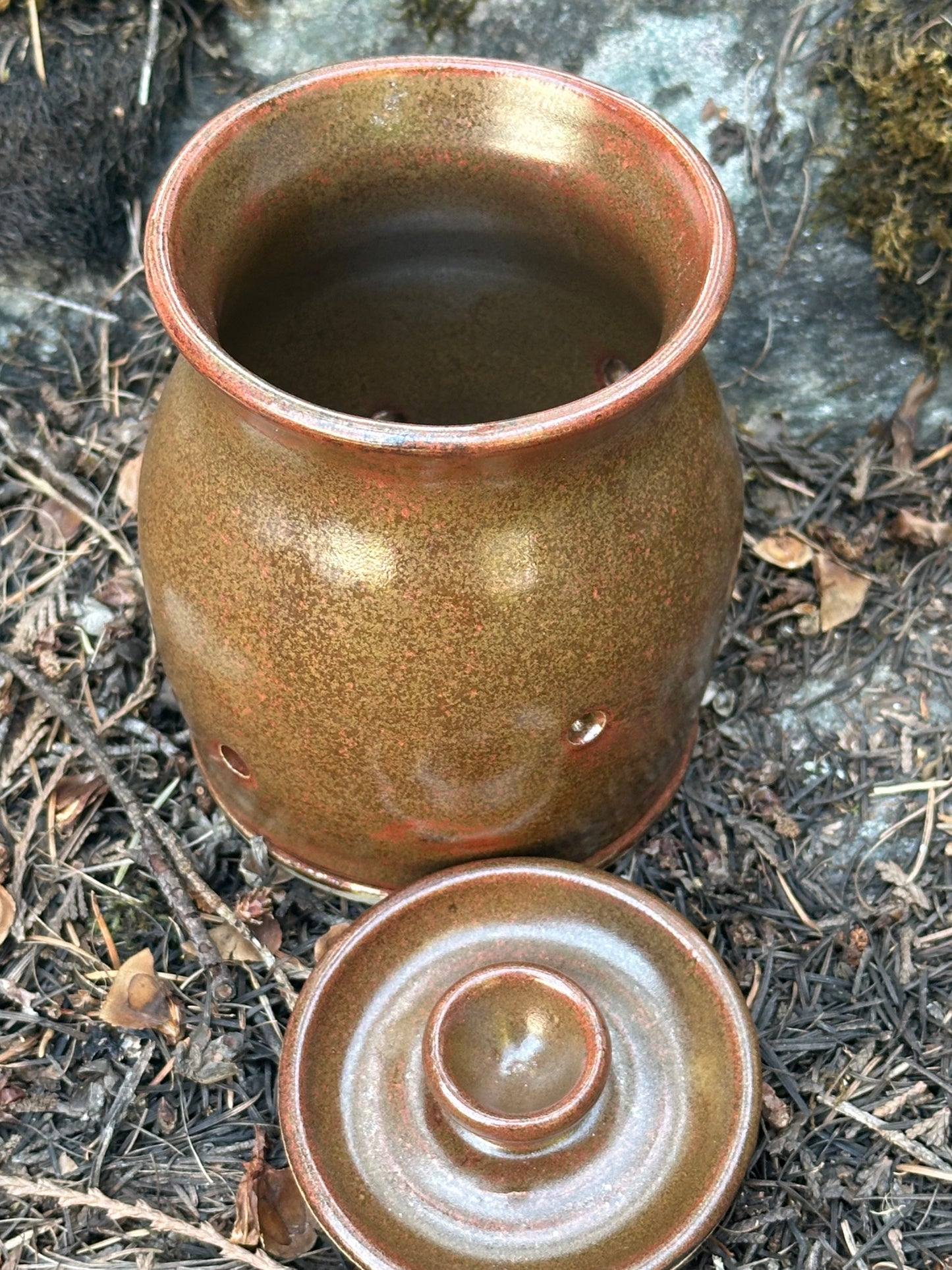 Pottery (Ceramic) Brown with Red Accents Garlic Keeper