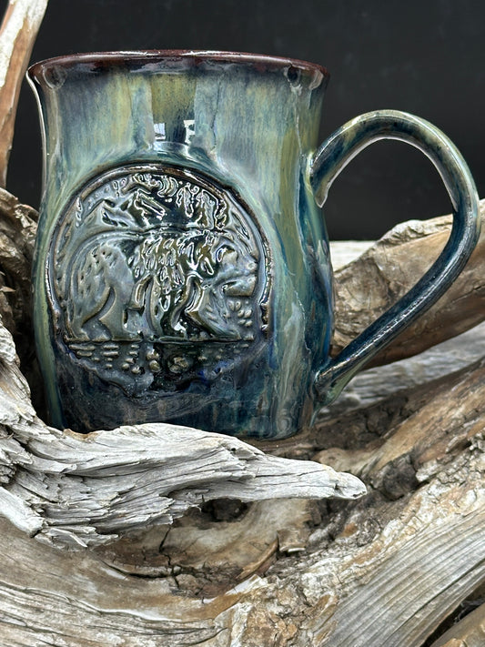Bear in the Woods Pottery Mug/Cup (M0128) approximately 16 ounces