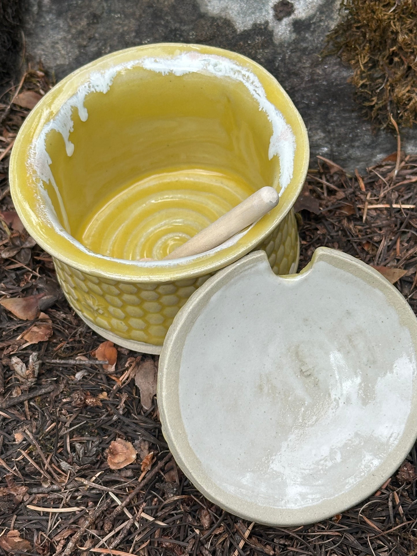 Handmade Pottery Honey Pot - Golden Drippy Honey (approx. 1/2 cup)