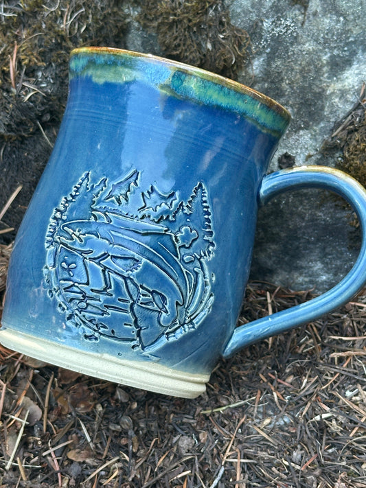 Blue Trout Fish Jumping Pottery/Ceramic Mug approx. 16 oz. (250006)