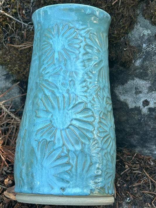 Turquoise Textured Daisy Vase (250014)