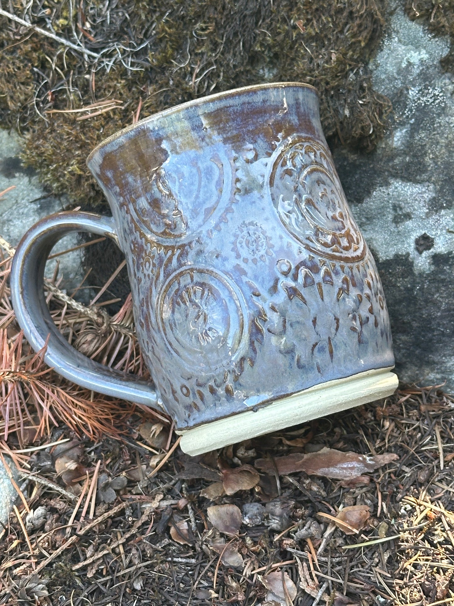 Gray Blue Steampunk Gear Pottery/Ceramic Mug approx. 16 oz (250001)