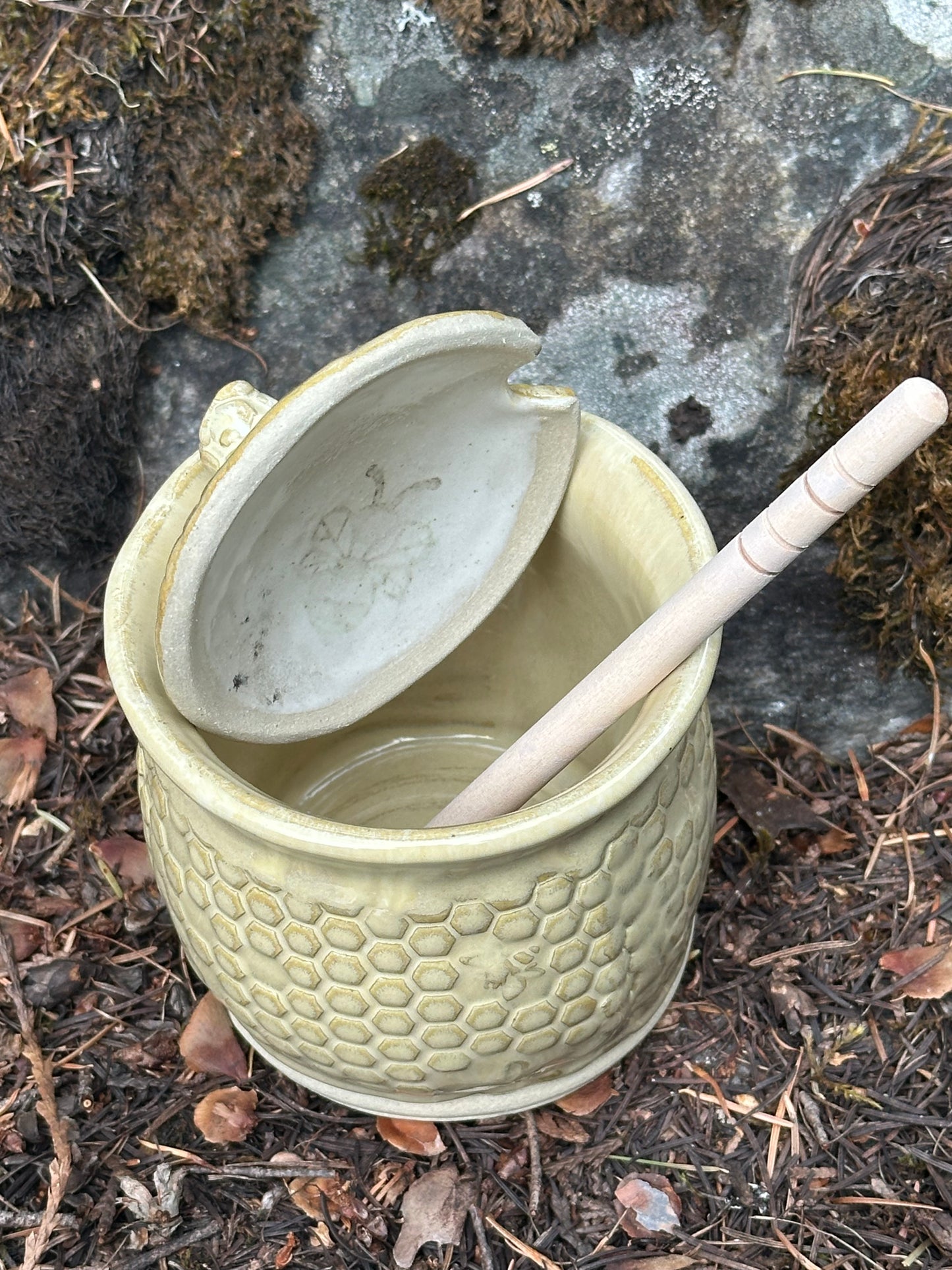 Handmade Pottery Honey Pot - Drippy Butter Yellow (approx. 1 cup)
