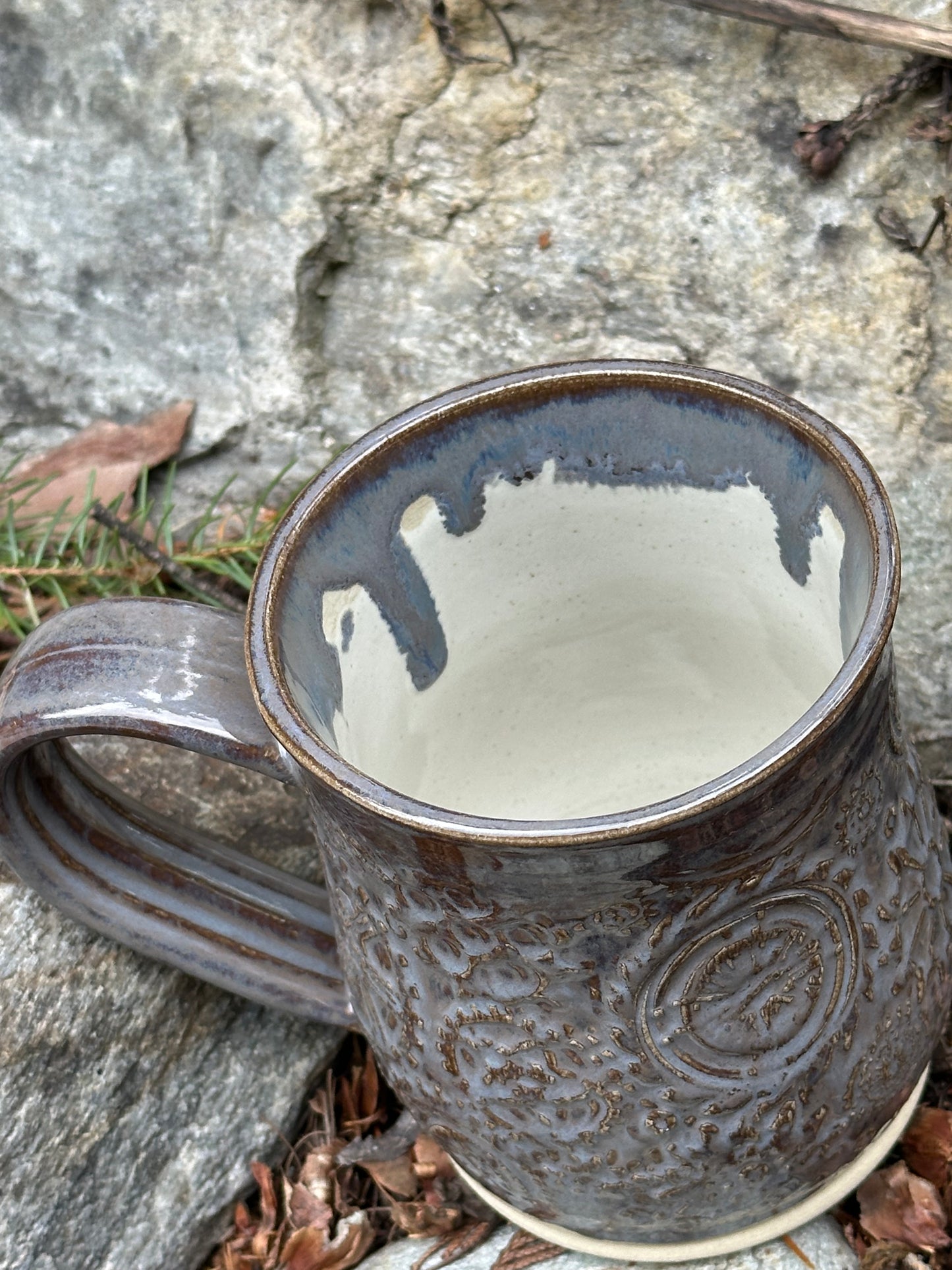 Handmade Pottery Mug - Steampunk Gears in Misty Earth (approx. 16 ounces)