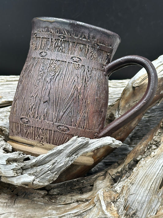 Dark Brown Barrel Wood Texture Mug approximately 20 ounces (M0109)