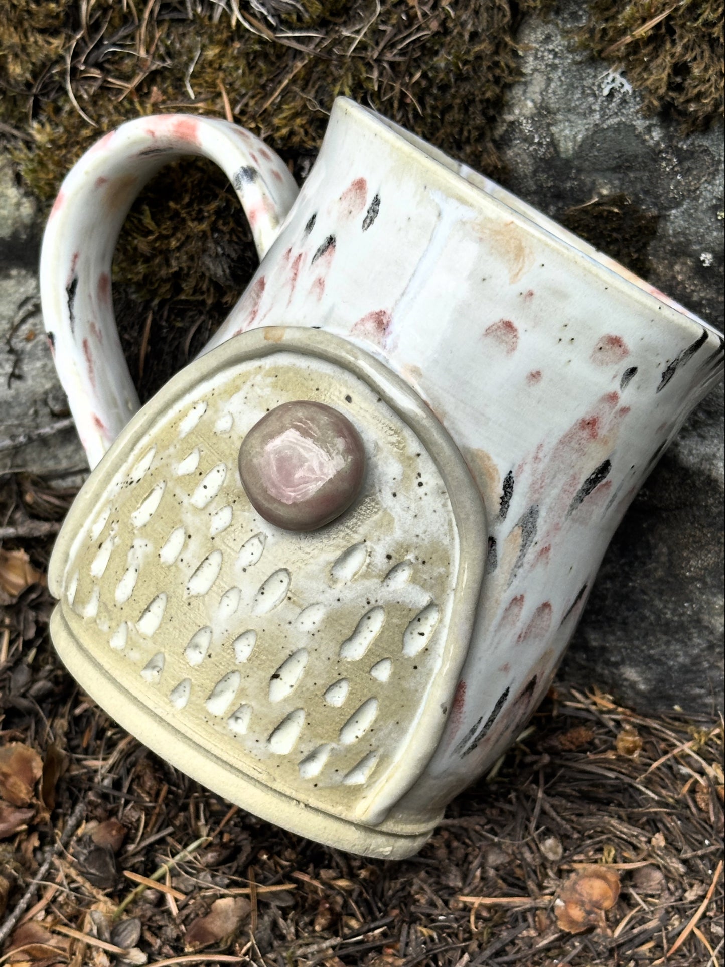 Handmade Pottery Gnome Mug - Pink Confetti (approx. 16 ounces)
