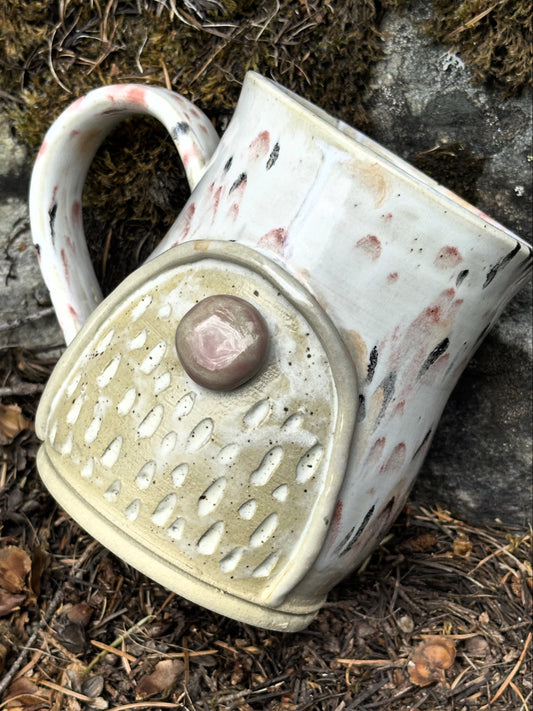 Handmade Pottery Gnome Mug - Pink Confetti (approx. 16 ounces)