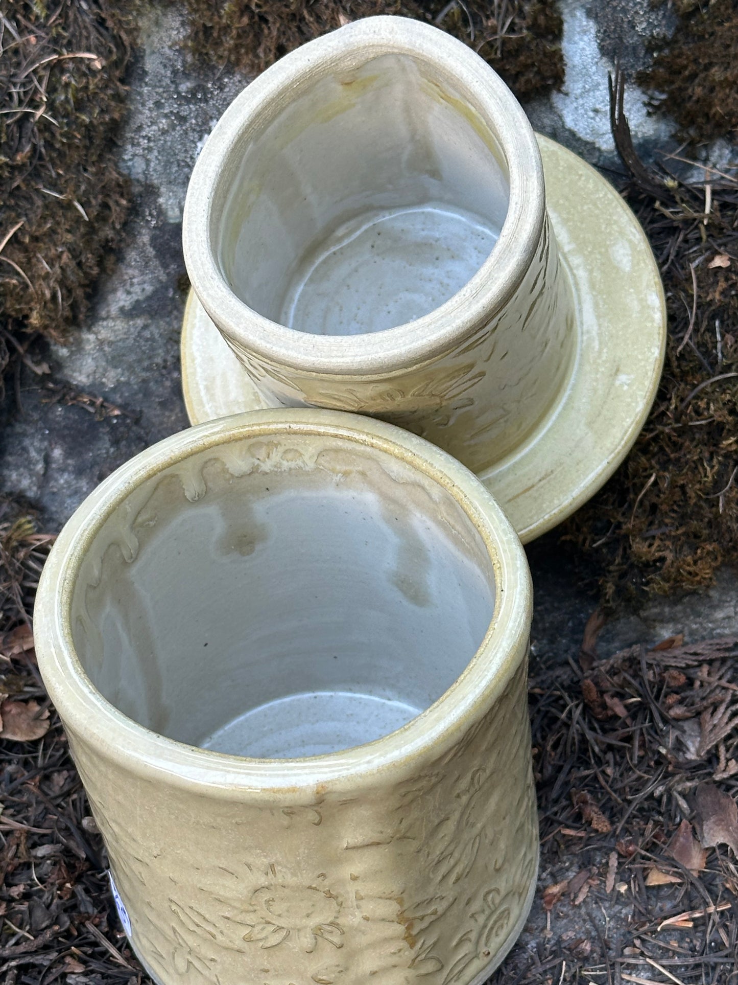 Pottery (Ceramic) Butter Yellow Glossy Sunflower Textured Butter Keeper