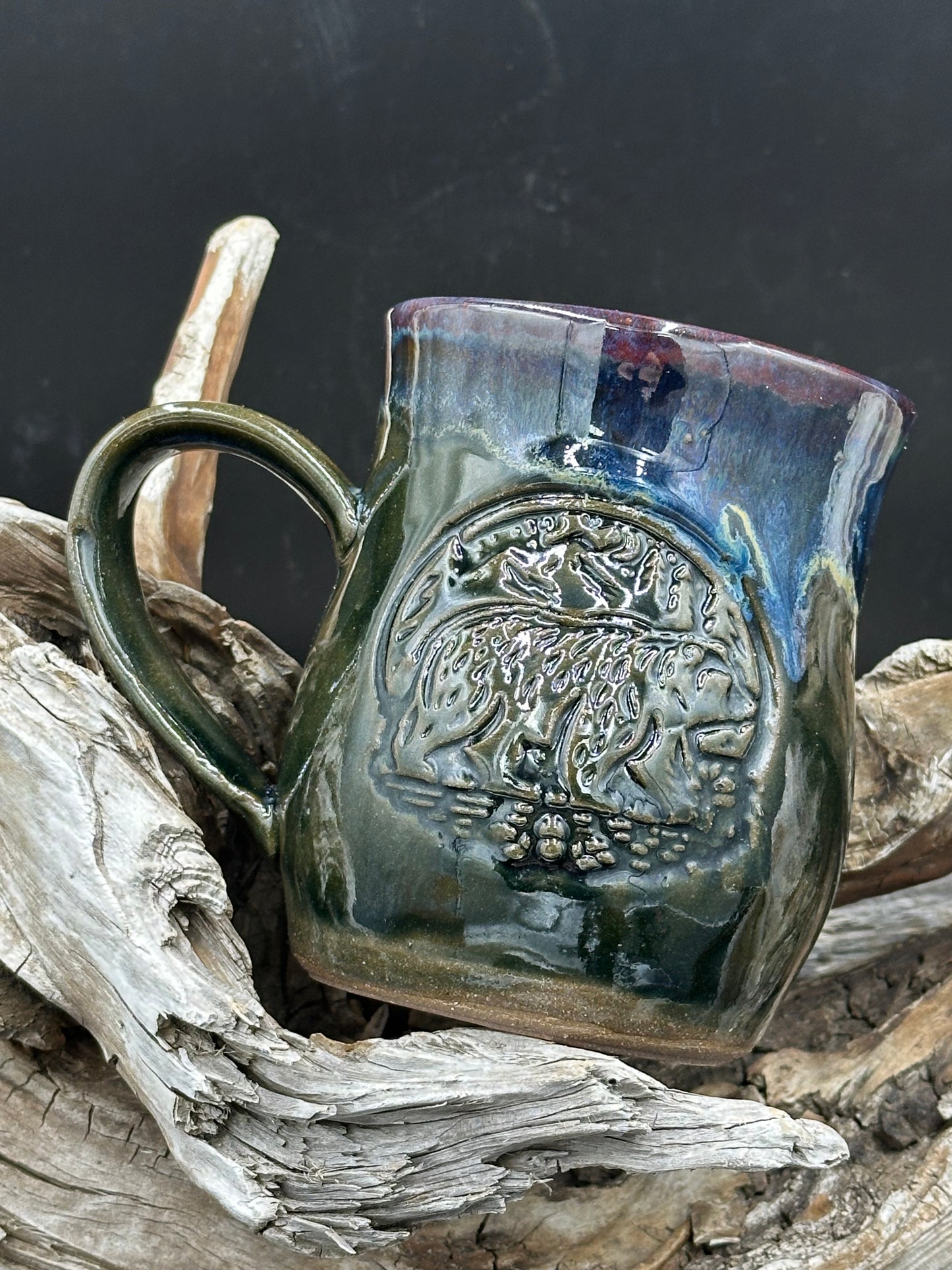 Bear in the Woods Pottery Mug/Cup (M0127) approximately 16 ounces