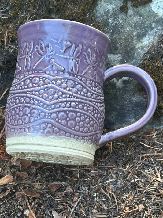 Lavender Bubbles & Dragonflies Pottery/Ceramic Mug approx. 16 oz. (250004)