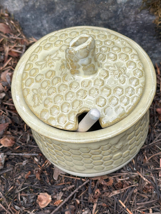 Handmade Pottery Honey Pot - Drippy Butter Yellow (approx. 1/2 cup)