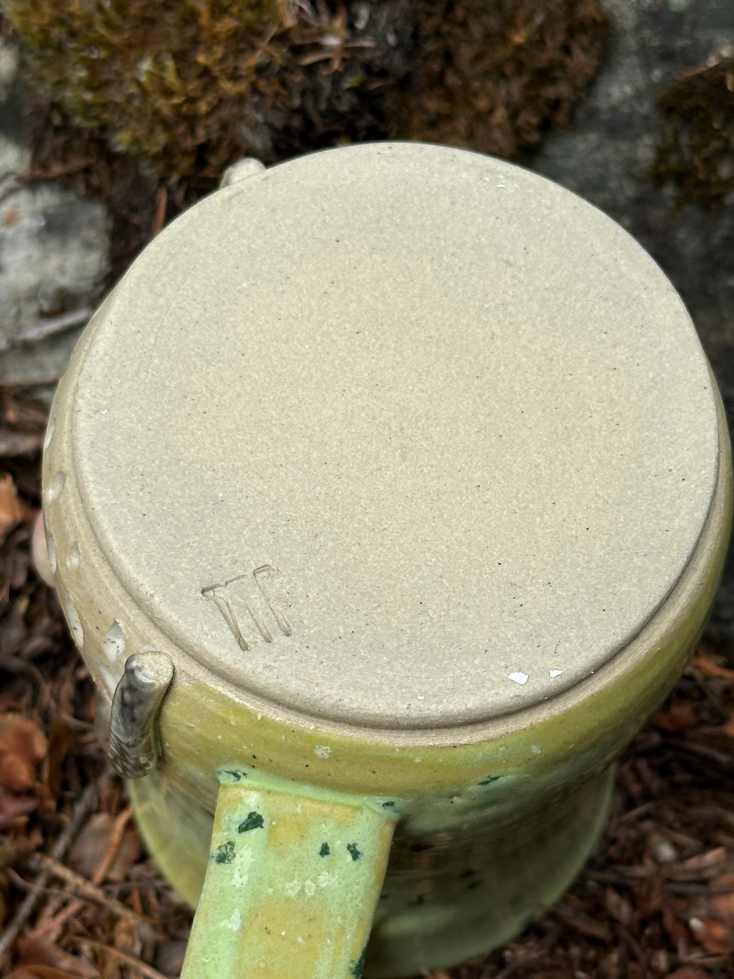 Handmade Pottery Gnome Mug - Lime Confetti (approx. 16 ounces)