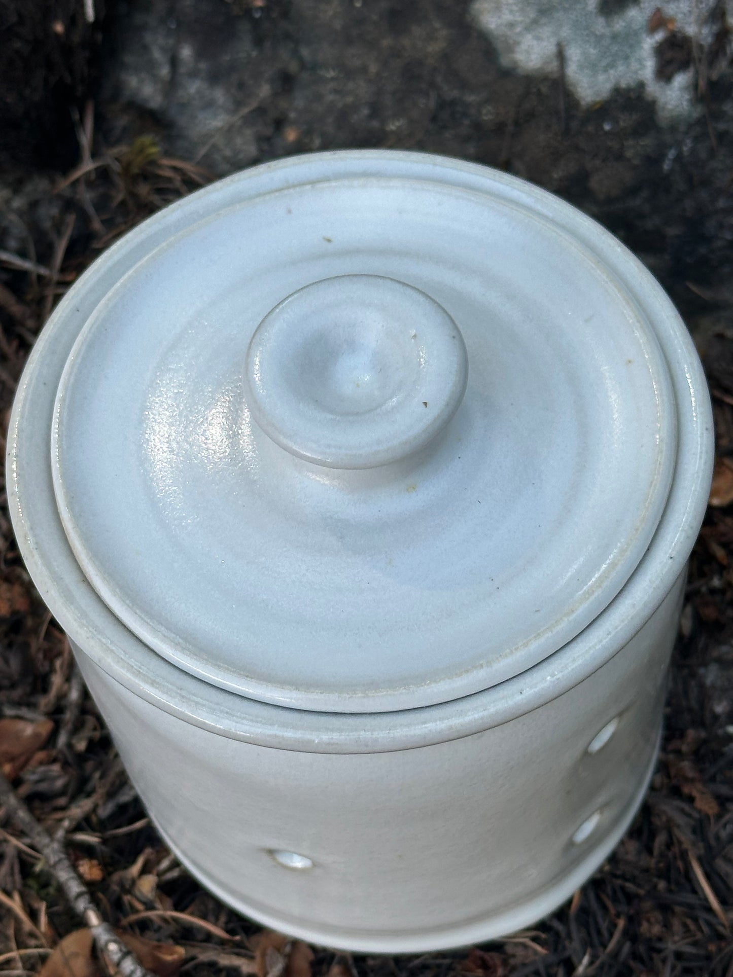 Pottery (Ceramic) White Straight Side Garlic Keeper