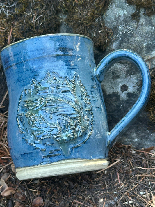 Variegated Blue Trout Fish Jumping Pottery/Ceramic Mug approx. 16 oz. (250009)