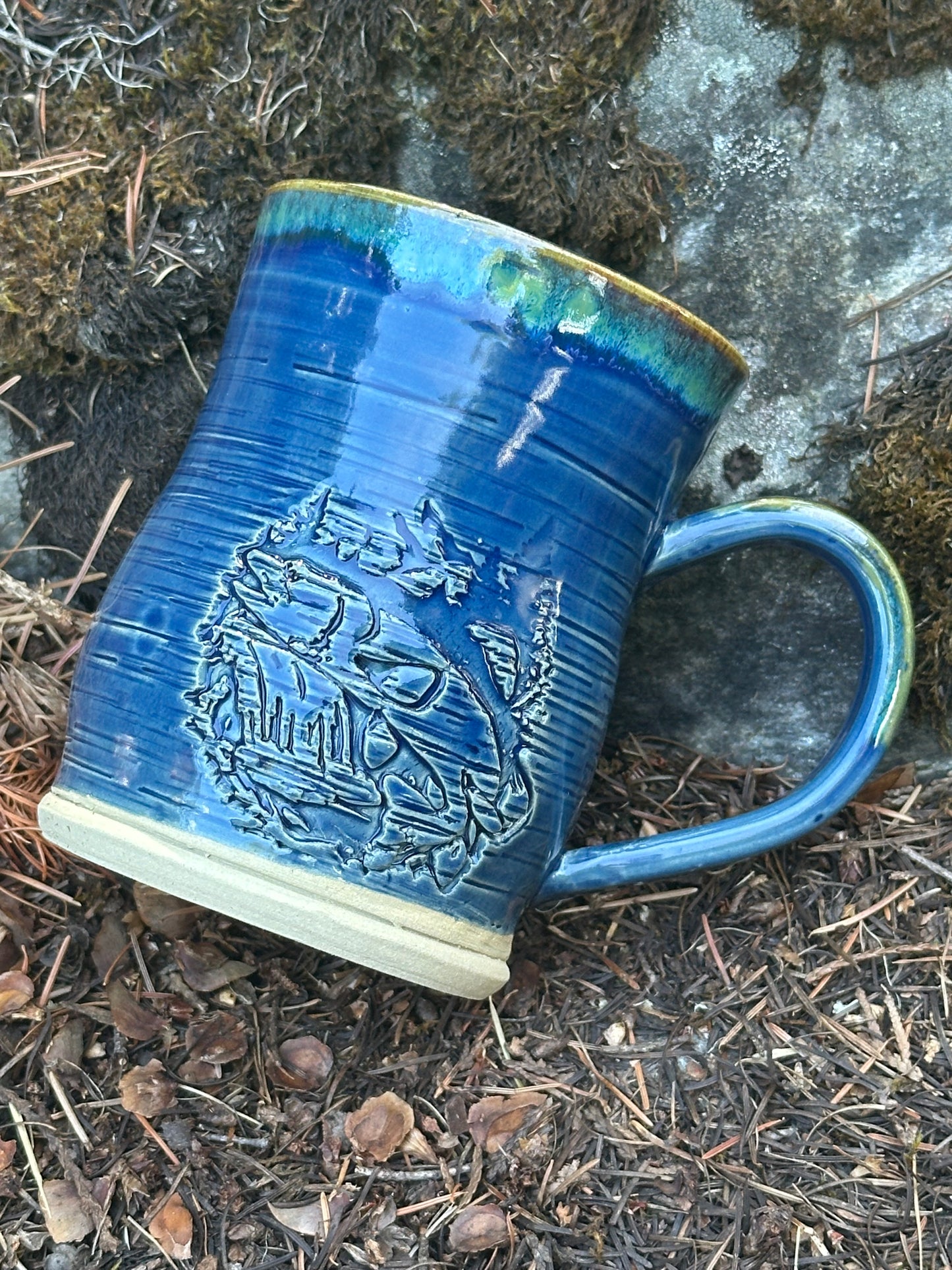 Blue Trout Fish Jumping Pottery/Ceramic Mug approx. 16 oz. (250011)