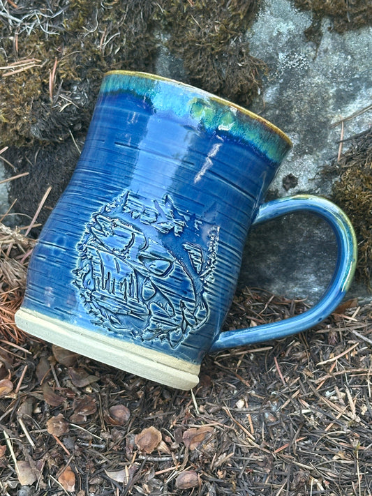 Blue Trout Fish Jumping Pottery/Ceramic Mug approx. 16 oz. (250011)