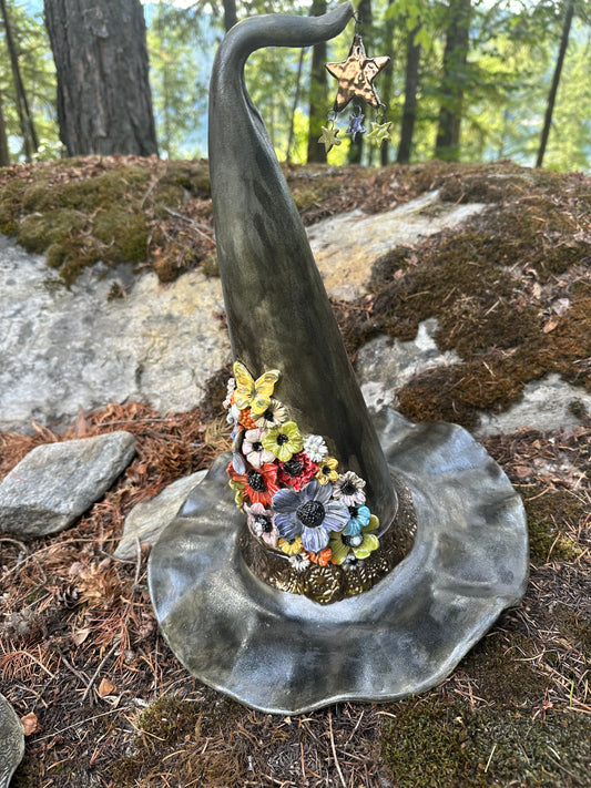 Large Floral Witch Hat (approximately 15” tall)
