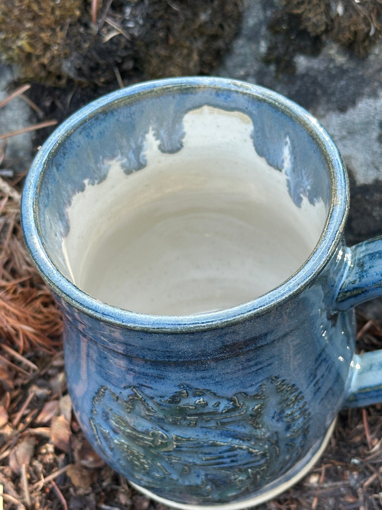 Variegated Blue Trout Fish Jumping Pottery/Ceramic Mug approx. 16 oz. (250009)