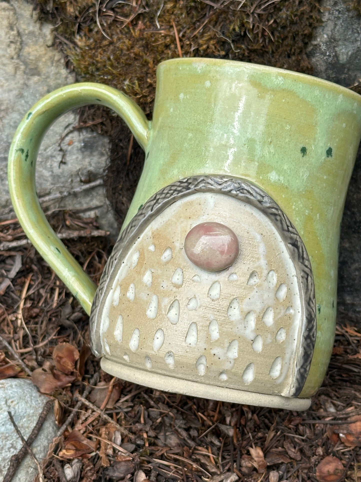 Handmade Pottery Gnome Mug - Lime Confetti (approx. 16 ounces)