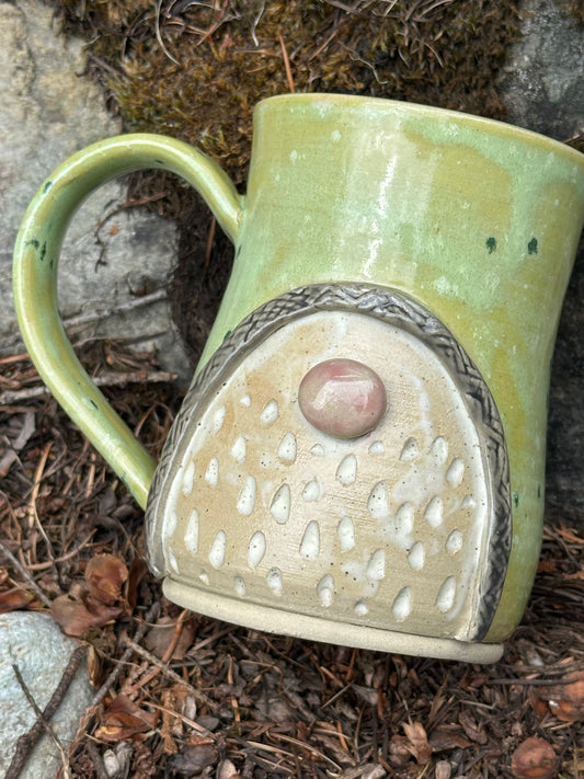 Handmade Pottery Gnome Mug - Lime Confetti (approx. 16 ounces)