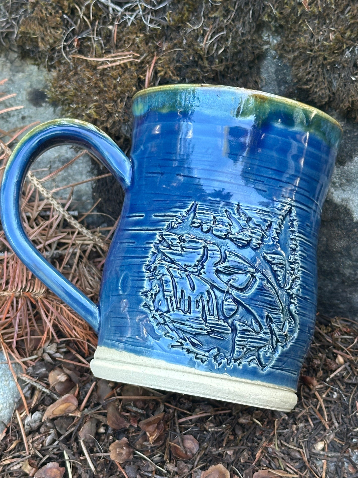 Blue Trout Fish Jumping Pottery/Ceramic Mug approx. 16 oz. (250011)
