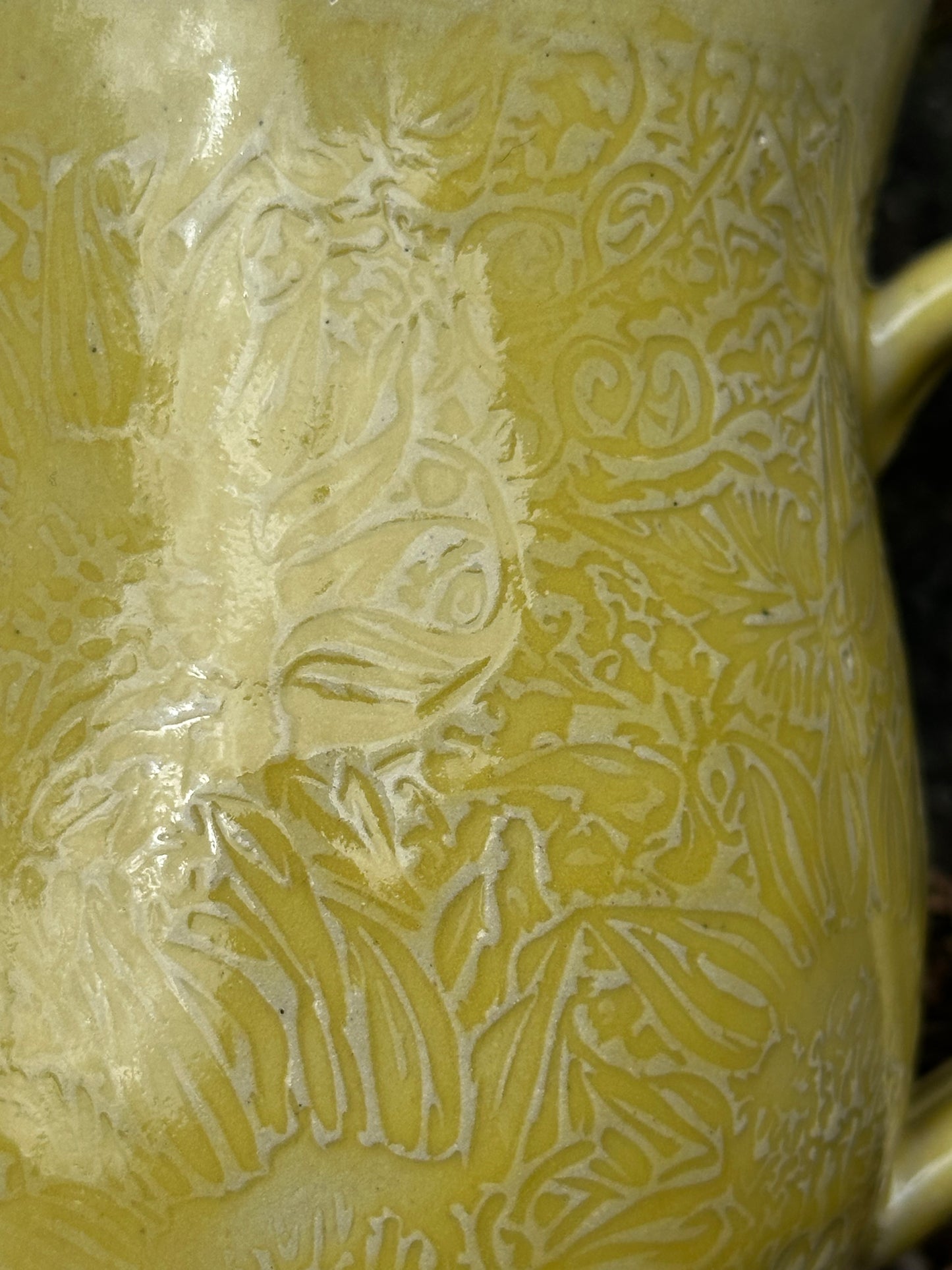 Handmade Pottery Mug with Subtle Sunflower Texture in Buttercup Yellow (approx. 16 ounces)