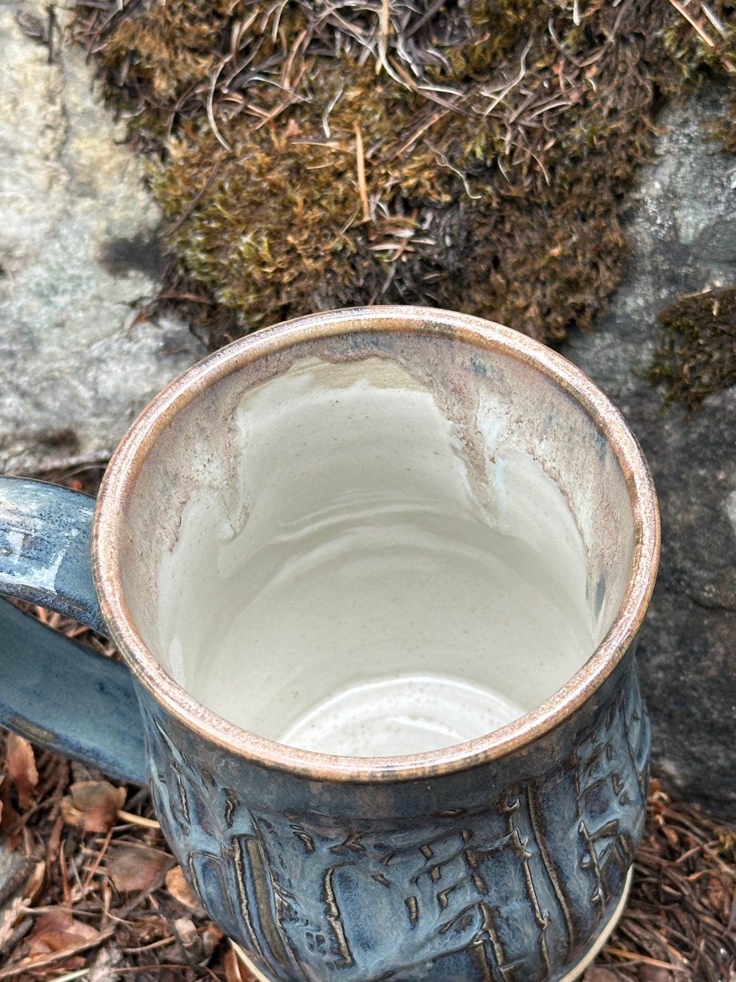 Handmade Pottery Mug - Birch Trees in Misty Blue Dusk (approx. 16 ounces)