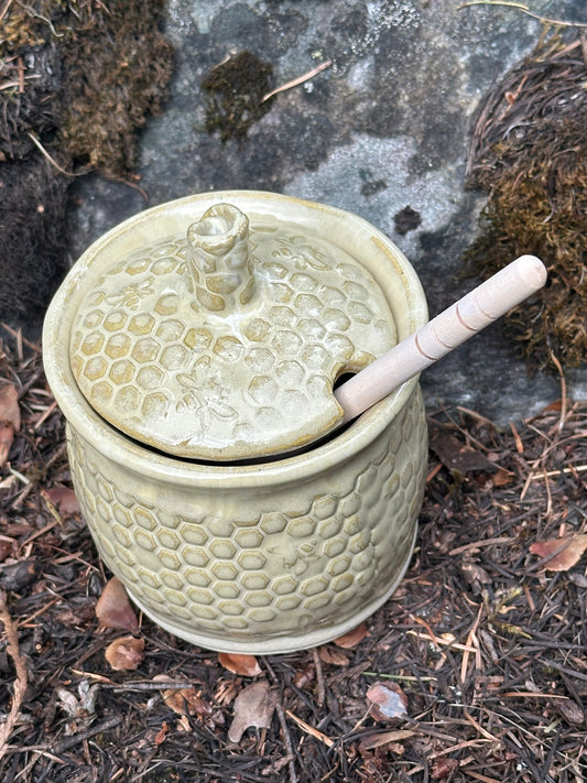 Handmade Pottery Honey Pot - Drippy Butter Yellow (approx. 1 cup)