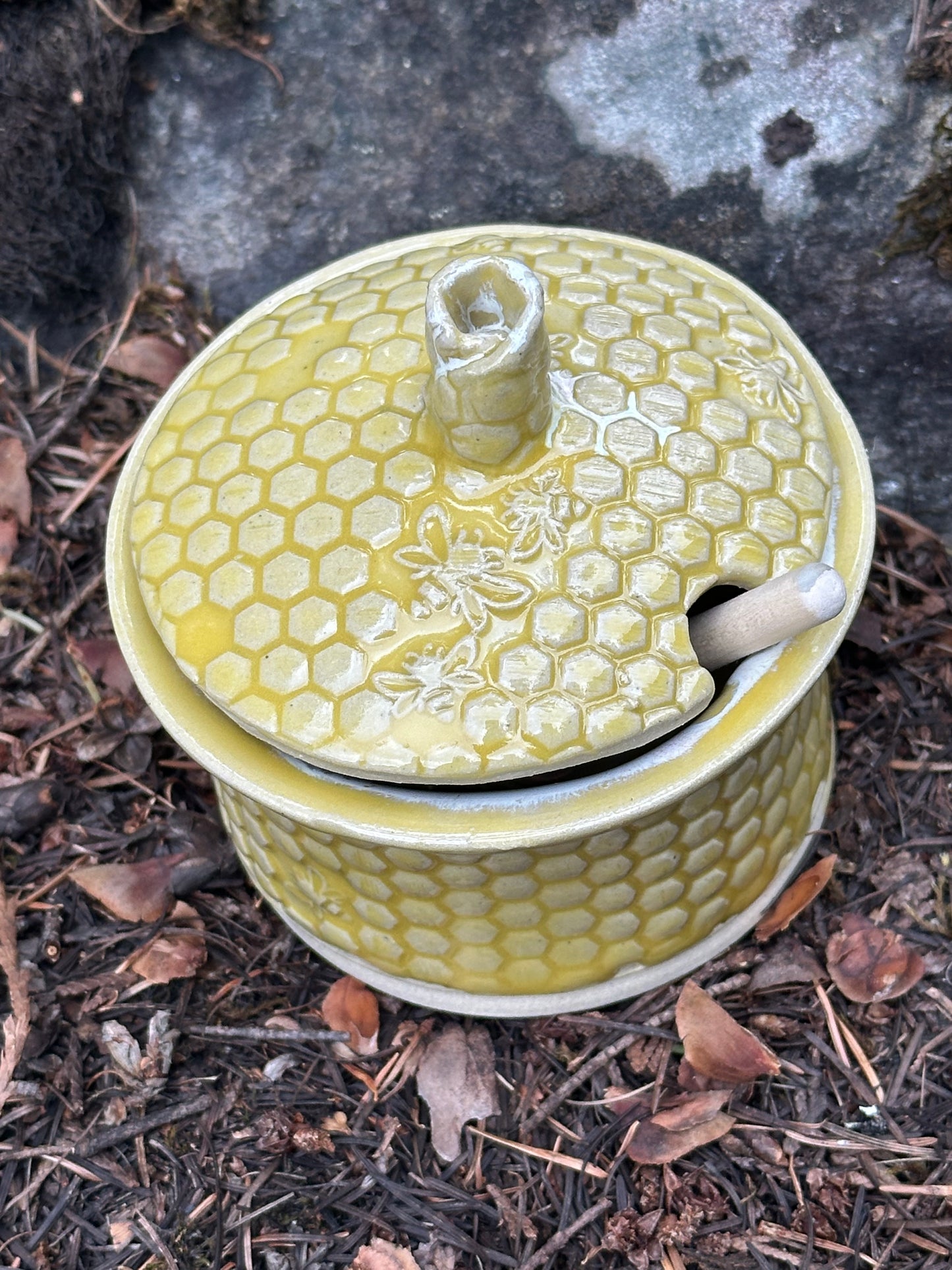 Handmade Pottery Honey Pot - Golden Drippy Honey (approx. 1/2 cup)