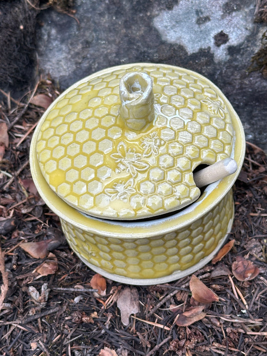 Handmade Pottery Honey Pot - Golden Drippy Honey (approx. 1/2 cup)