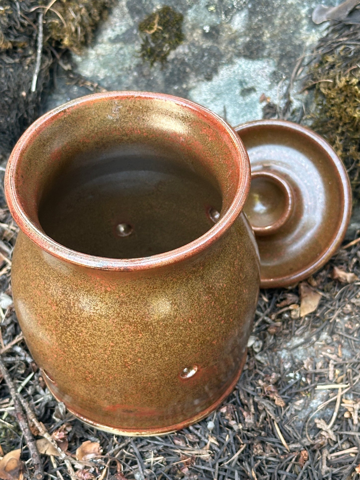 Pottery (Ceramic) Brown with Red Accents Garlic Keeper