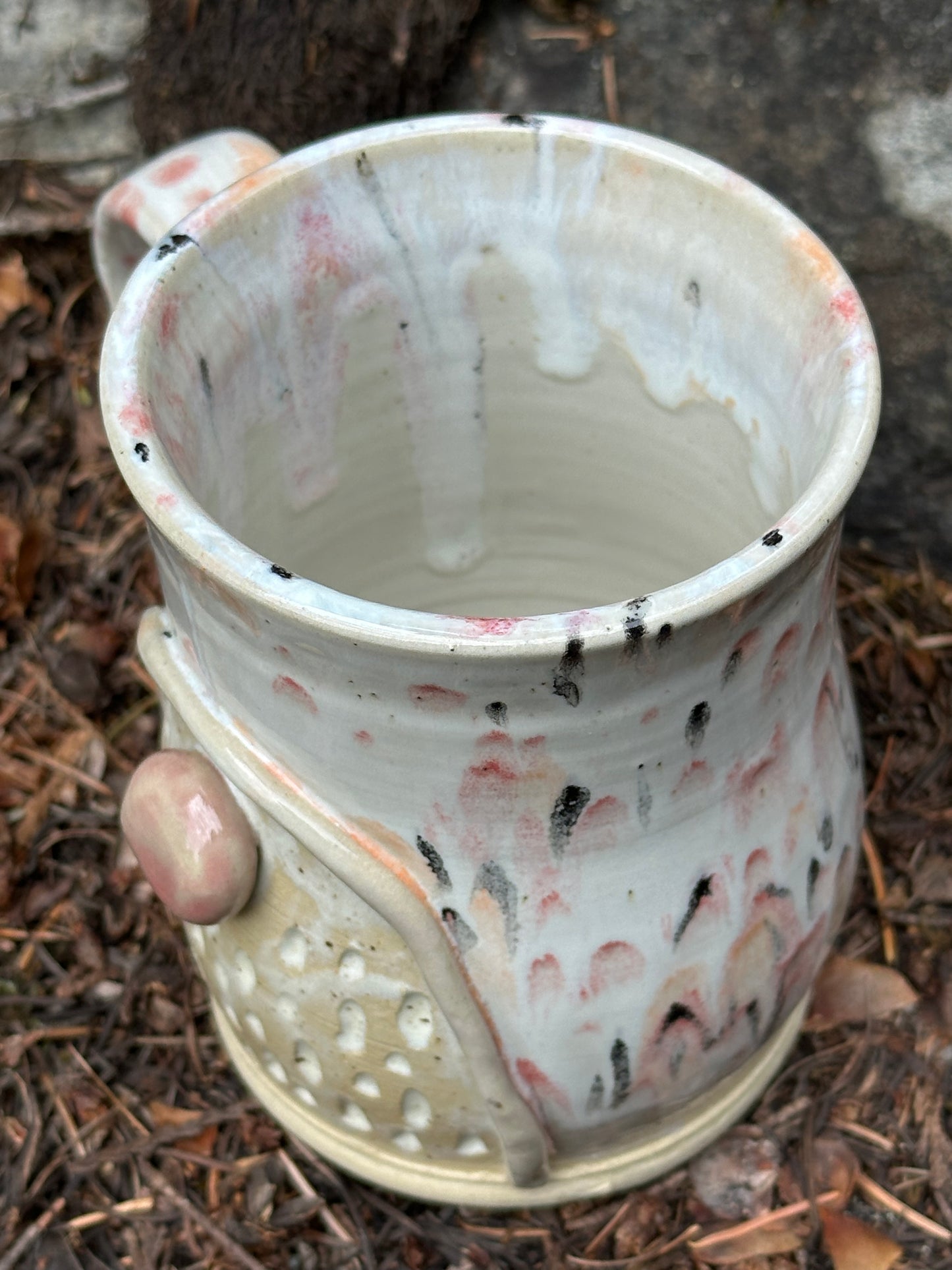 Handmade Pottery Gnome Mug - Pink Confetti (approx. 16 ounces)