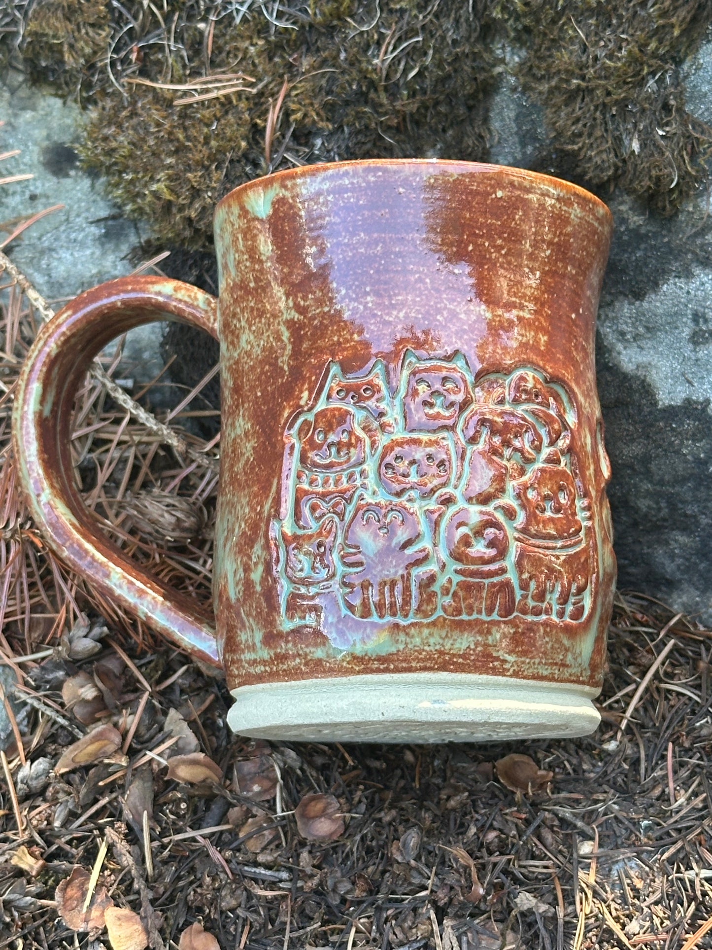 Brown with Green Furbaby Dog & Cat Pottery/Ceramic Mug approx. 16 oz. (250007)
