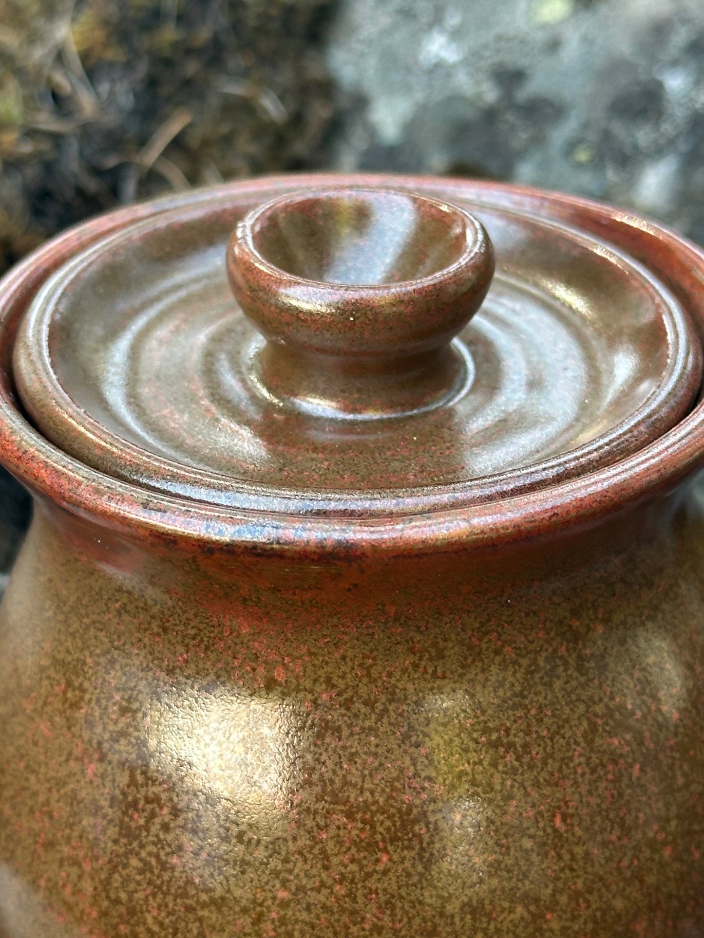 Pottery (Ceramic) Brown with Red Accents Garlic Keeper