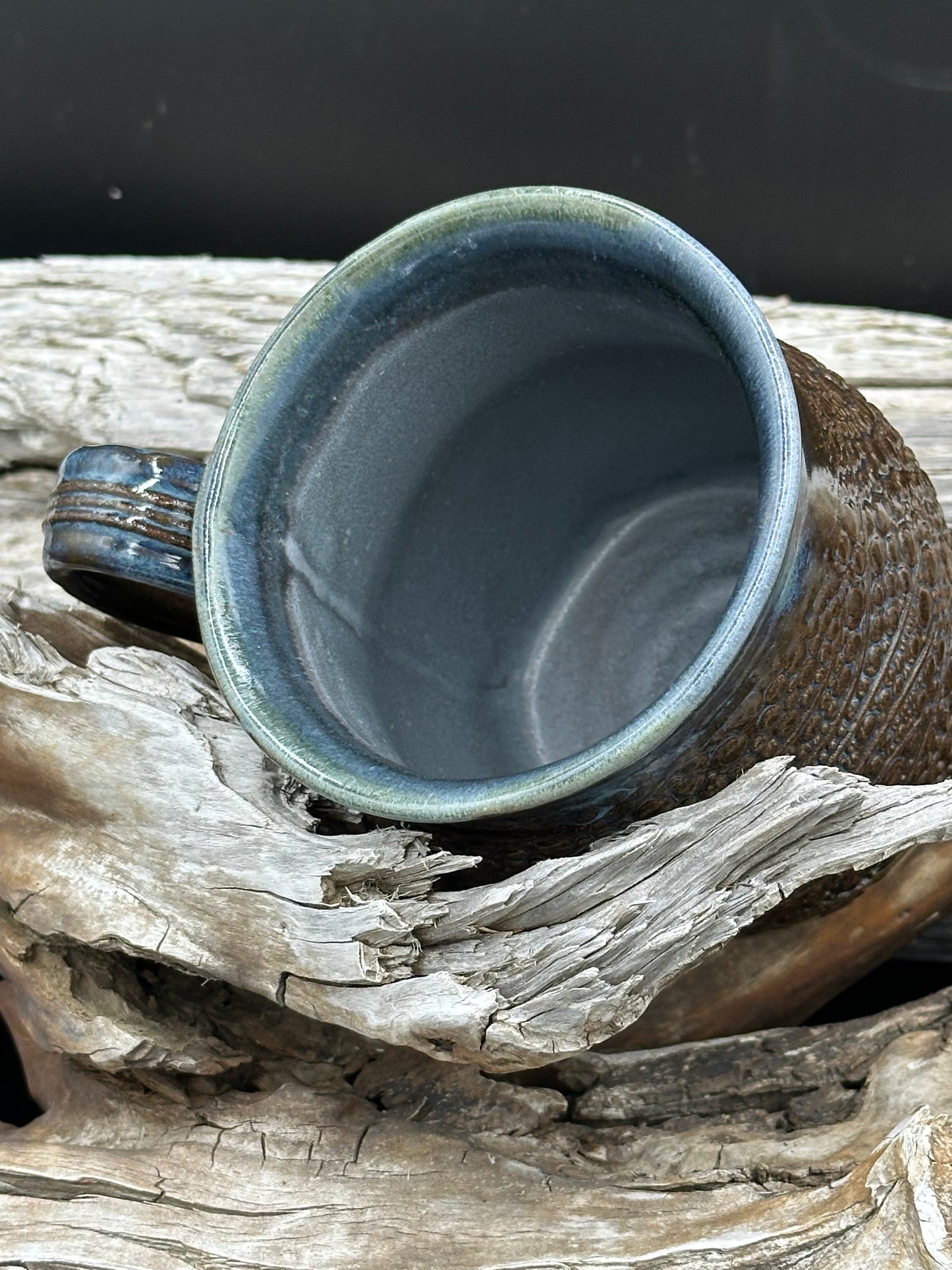 Bubble Textured Blue and Brown Pottery Mug/Cup approximately 16 ounces (M0113)