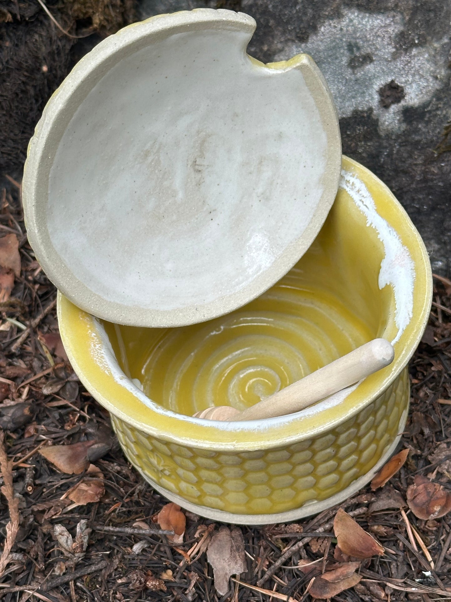 Handmade Pottery Honey Pot - Golden Drippy Honey (approx. 1/2 cup)