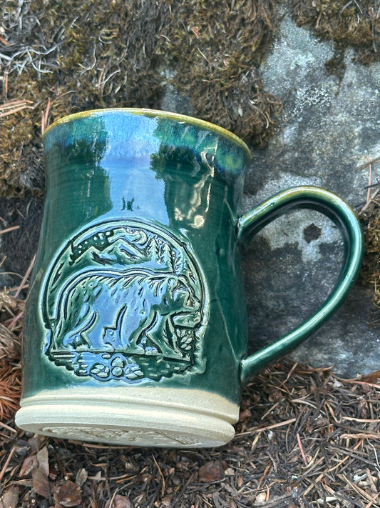 Green Bear in the Woods Pottery/Ceramic Mug approx. 16 oz. (250010)