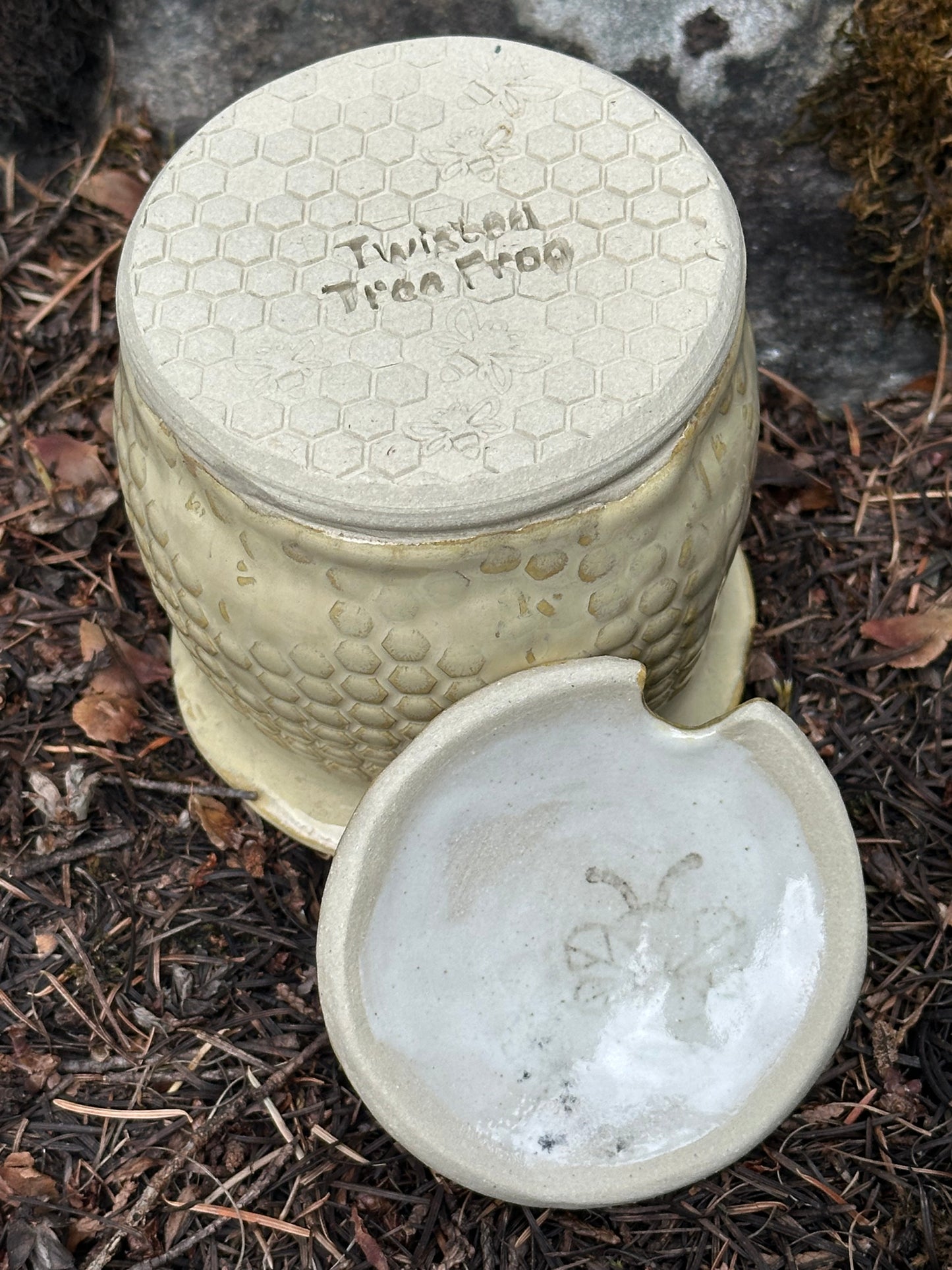 Handmade Pottery Honey Pot - Drippy Butter Yellow (approx. 1 cup)