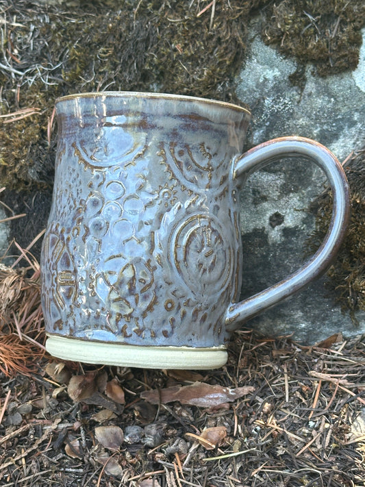 Gray Blue Steampunk Gear Pottery/Ceramic Mug approx. 16 oz (250001)