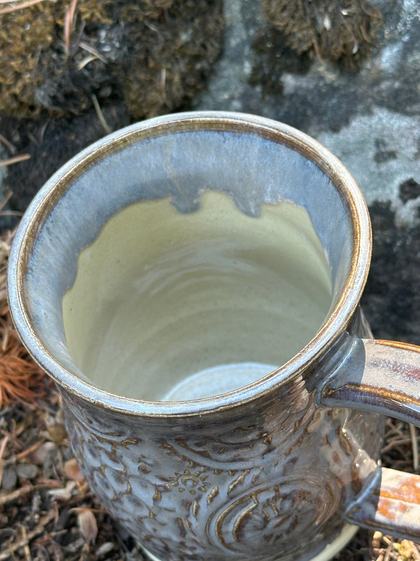 Gray Blue Steampunk Gear Pottery/Ceramic Mug approx. 16 oz (250001)