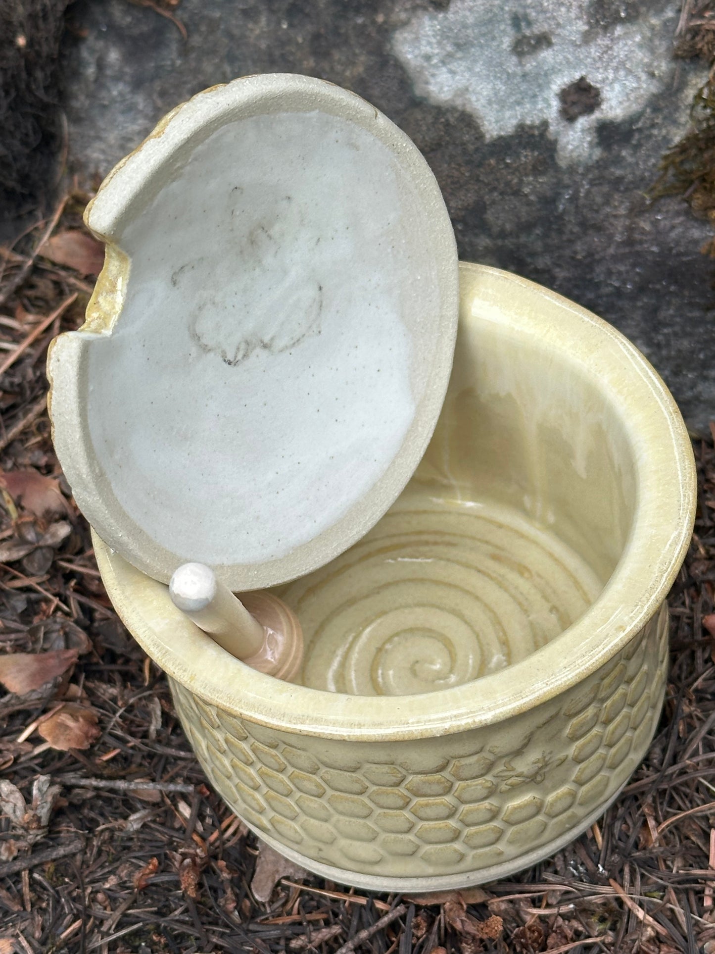 Handmade Pottery Honey Pot - Drippy Butter Yellow (approx. 1/2 cup)