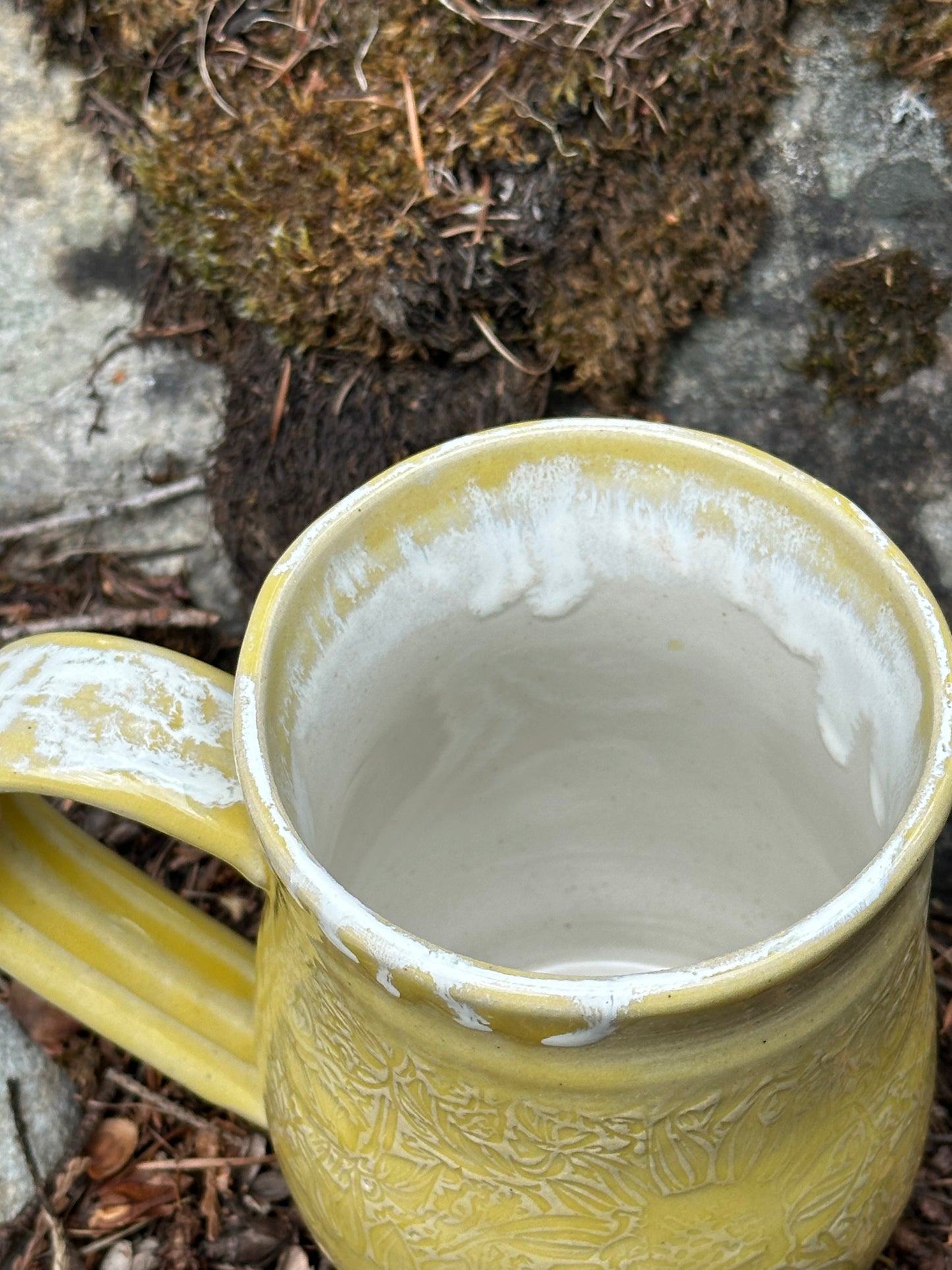 Handmade Pottery Mug with Subtle Sunflower Texture in Buttercup Yellow (approx. 16 ounces)