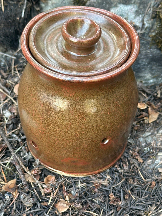 Pottery (Ceramic) Brown with Red Accents Garlic Keeper