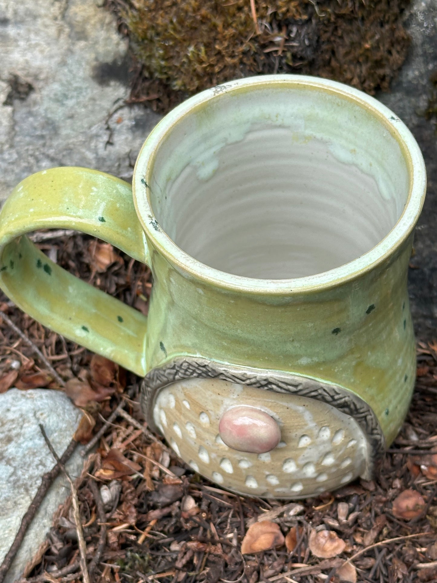 Handmade Pottery Gnome Mug - Lime Confetti (approx. 16 ounces)