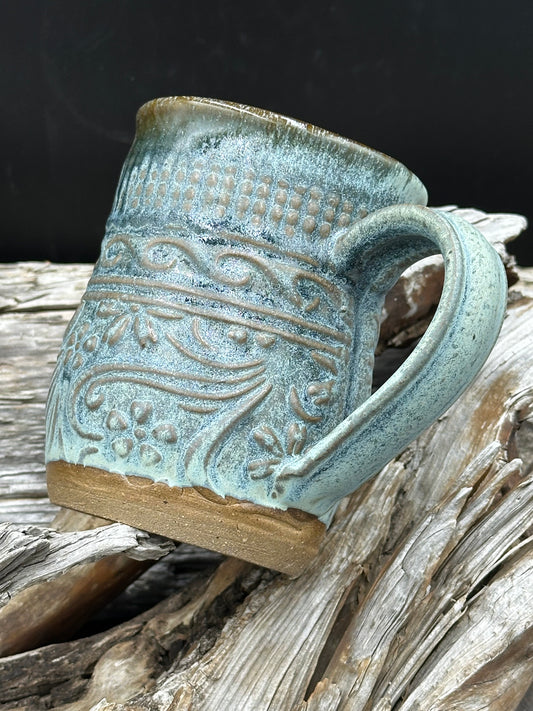Ice Blue Textured Pottery Mug/Cup approximately 16 ounces (M0111)
